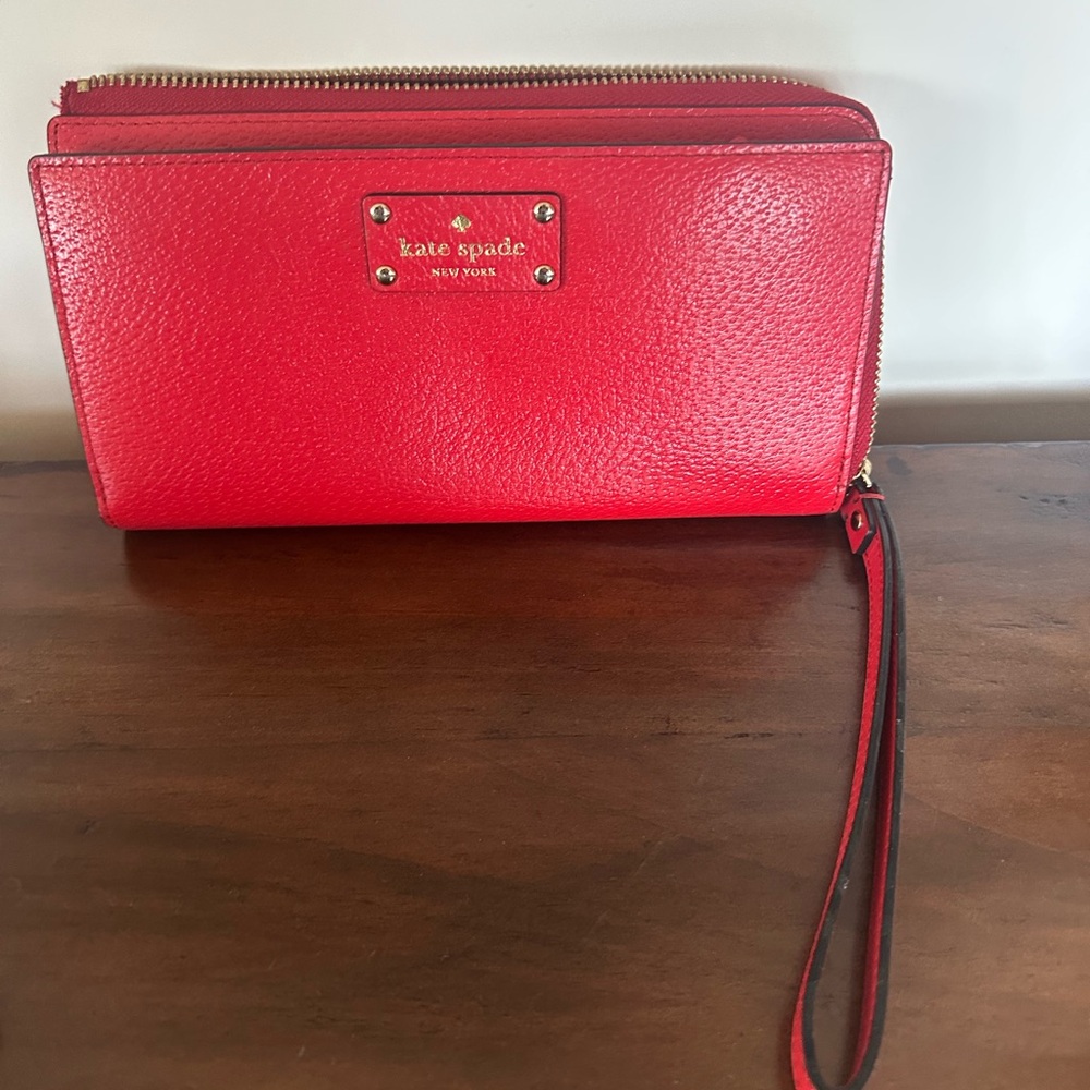 Kate Spade Red Leather wallet Wristlet -never used